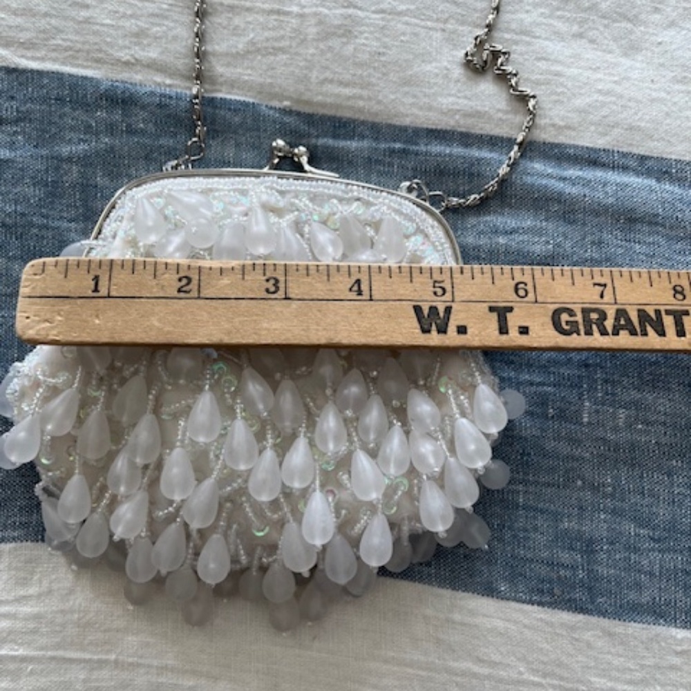 Vintage Swee Lo Ivory Beaded Sequined Kiss Lock Mini Evening Bag Bridal Hoco - Picture 7 of 9